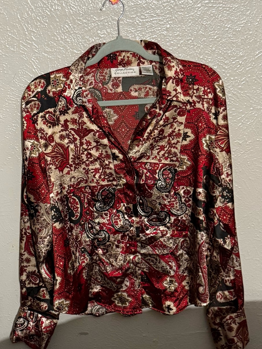 Vintage Giorgio Fiorlini Collection Paisley Patchwork Blouse 90s Y2K Red